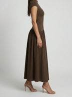 Women's Elegant Short Sleeve Wedding Guest Maxi Dress with Mock Neck