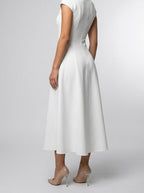 Women's Elegant Square Neck Cap Sleeve A-Line Occasion Midi Dress
