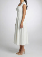 Women's Elegant Square Neck Cap Sleeve A-Line Occasion Midi Dress
