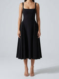 Women's Elegant Square Neck Sleeveless A-Line Occasion Midi Dress