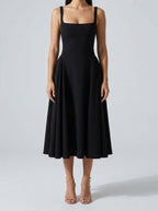 Women's Elegant Square Neck Sleeveless A-Line Occasion Midi Dress
