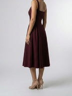 Women's Elegant Square Neck Sleeveless A-Line Occasion Midi Dress