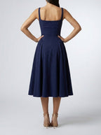 Women's Elegant Square Neck Sleeveless A-Line Occasion Midi Dress
