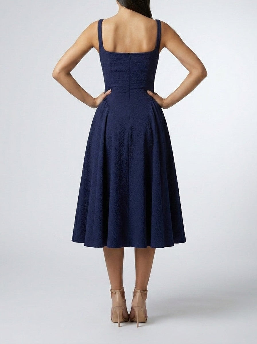 Women's Elegant Square Neck Sleeveless A-Line Occasion Midi Dress