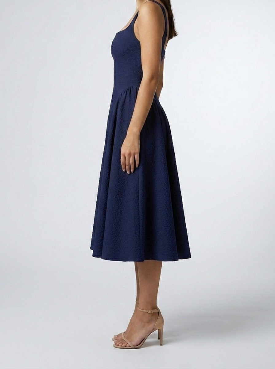 Women's Elegant Square Neck Sleeveless A-Line Occasion Midi Dress