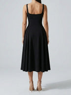 Women's Elegant Square Neck Sleeveless A-Line Occasion Midi Dress