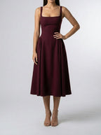 Women's Elegant Square Neck Sleeveless A-Line Occasion Midi Dress
