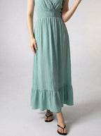 Women's Elegant Tiered Occasion Maxi Dress with Ruffle Cap Sleeve