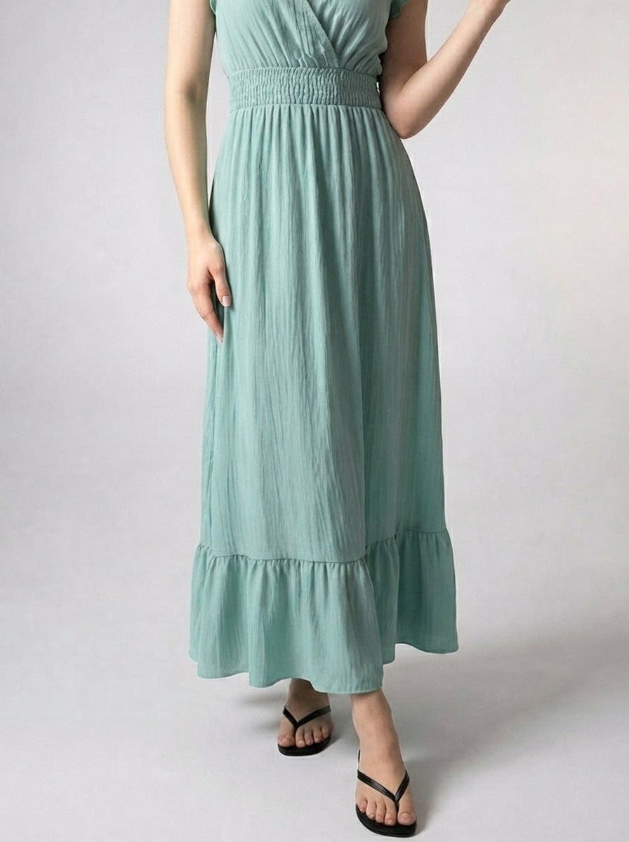 Women's Elegant Tiered Occasion Maxi Dress with Ruffle Cap Sleeve