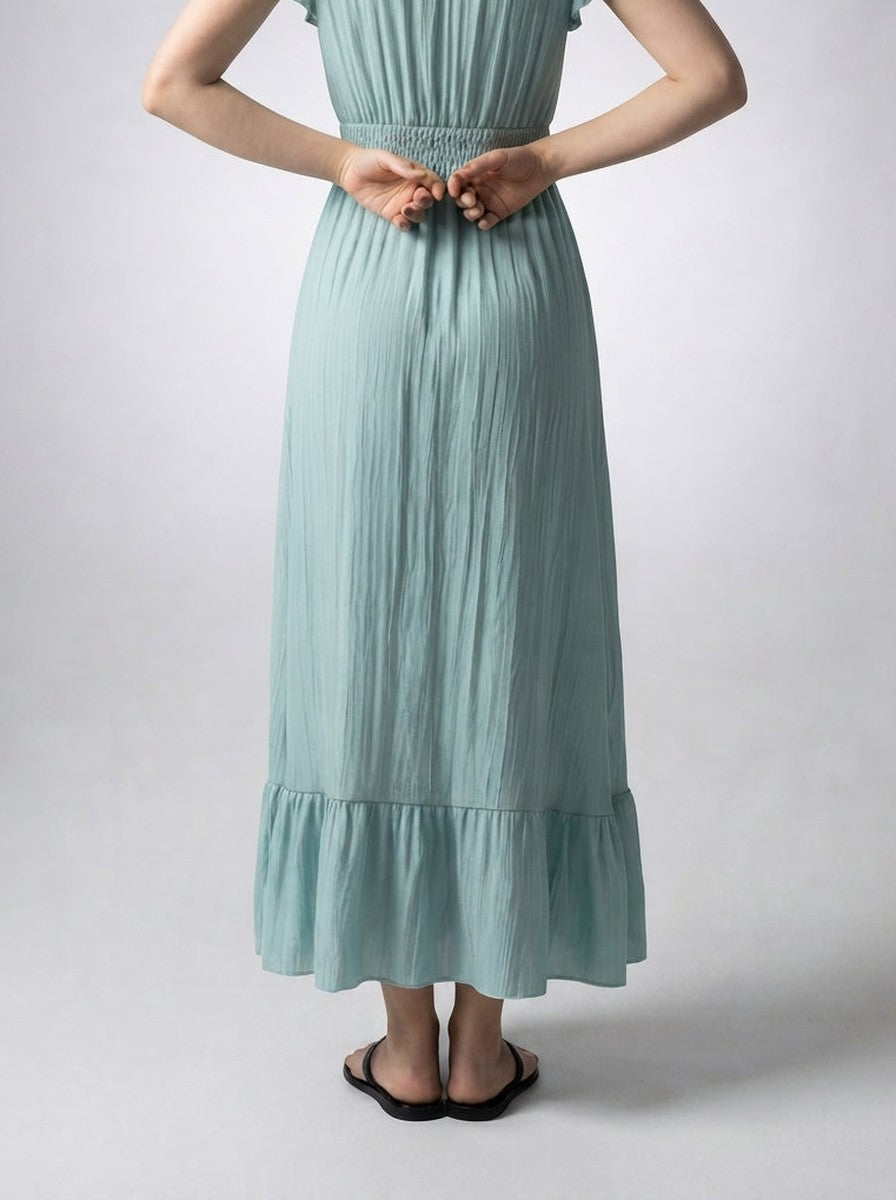 Women's Elegant Tiered Occasion Maxi Dress with Ruffle Cap Sleeve