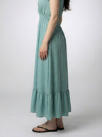 Women's Elegant Tiered Occasion Maxi Dress with Ruffle Cap Sleeve