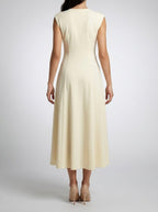Women's Elegant Wedding Guest Maxi Dress with Cap Sleeve and Round Neck