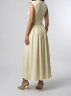 Women's Elegant Wedding Guest Maxi Dress with Cap Sleeve and Round Neck