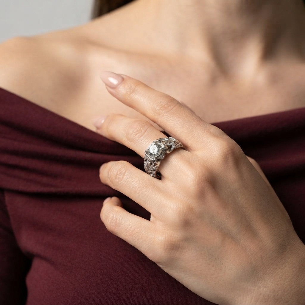 Women's Embossed Crystal Ring