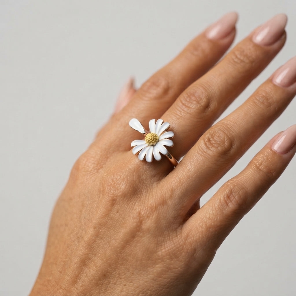 Women's Enamel Daisy Ring