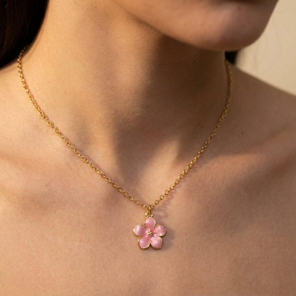 Women's Enamel Flower Pendant Necklace