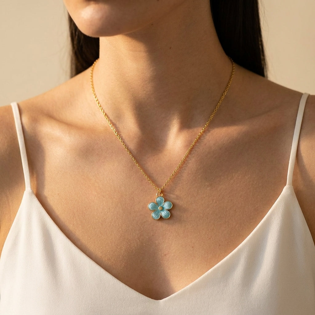 Women's Enamel Flower Pendant Necklace