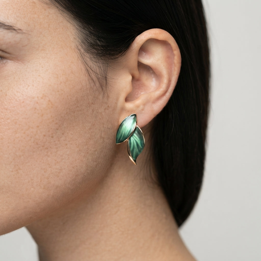 Women's Enamel Leaf Stud Earrings