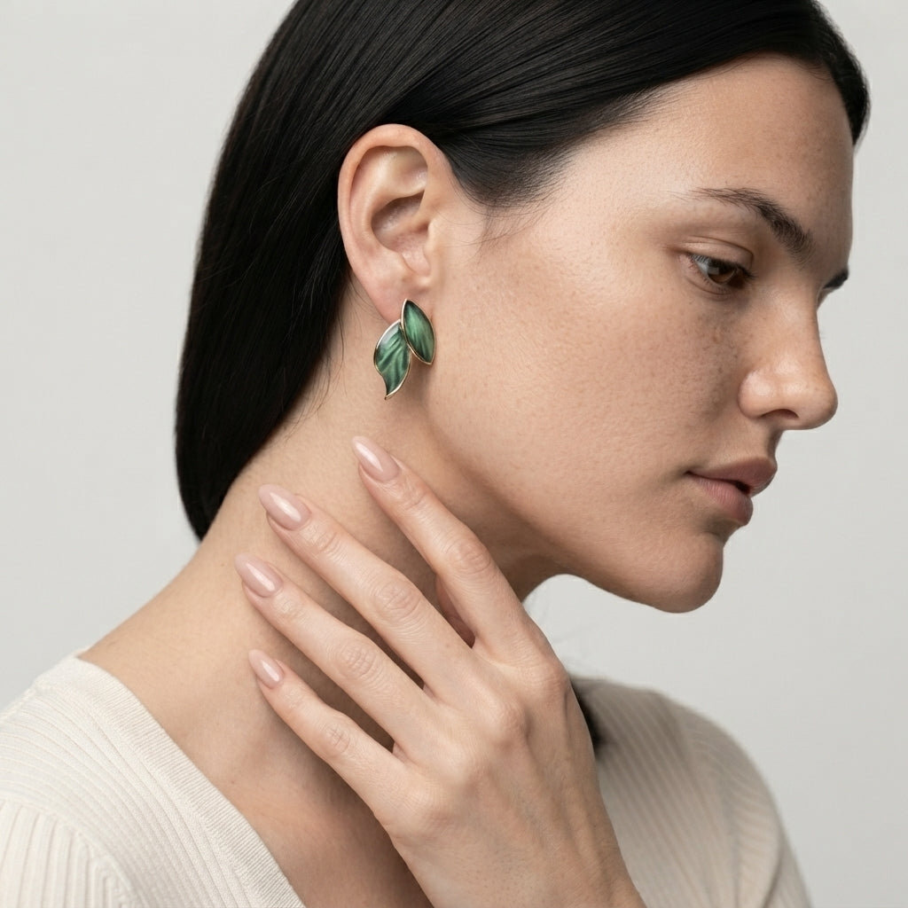 Women's Enamel Leaf Stud Earrings