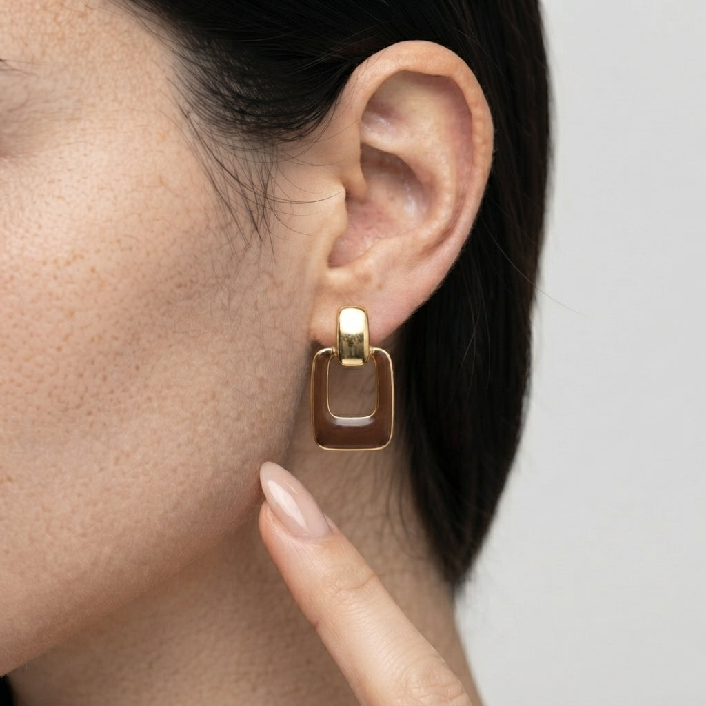 Women's Enamel Square Drop Earrings