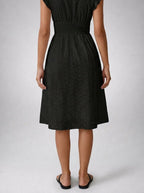 Women's Eyelet V-Neck Ruffle Cap Sleeve Midi Dress