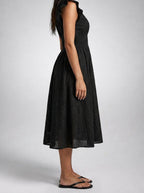 Women's Eyelet V-Neck Ruffle Cap Sleeve Midi Dress