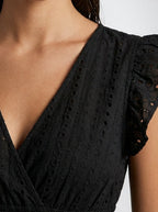 Women's Eyelet V-Neck Ruffle Cap Sleeve Midi Dress