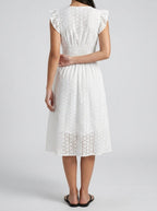 Women's Eyelet V-Neck Ruffle Cap Sleeve Midi Dress