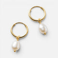 Women's Faux Pearl Drop Huggie Hoop Earrings