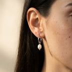 Women's Faux Pearl Drop Huggie Hoop Earrings