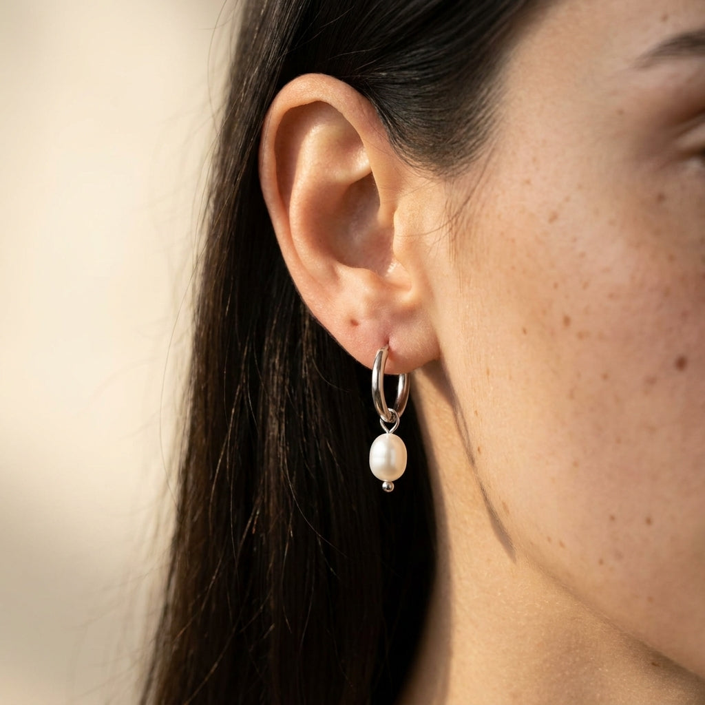 Women's Faux Pearl Drop Huggie Hoop Earrings