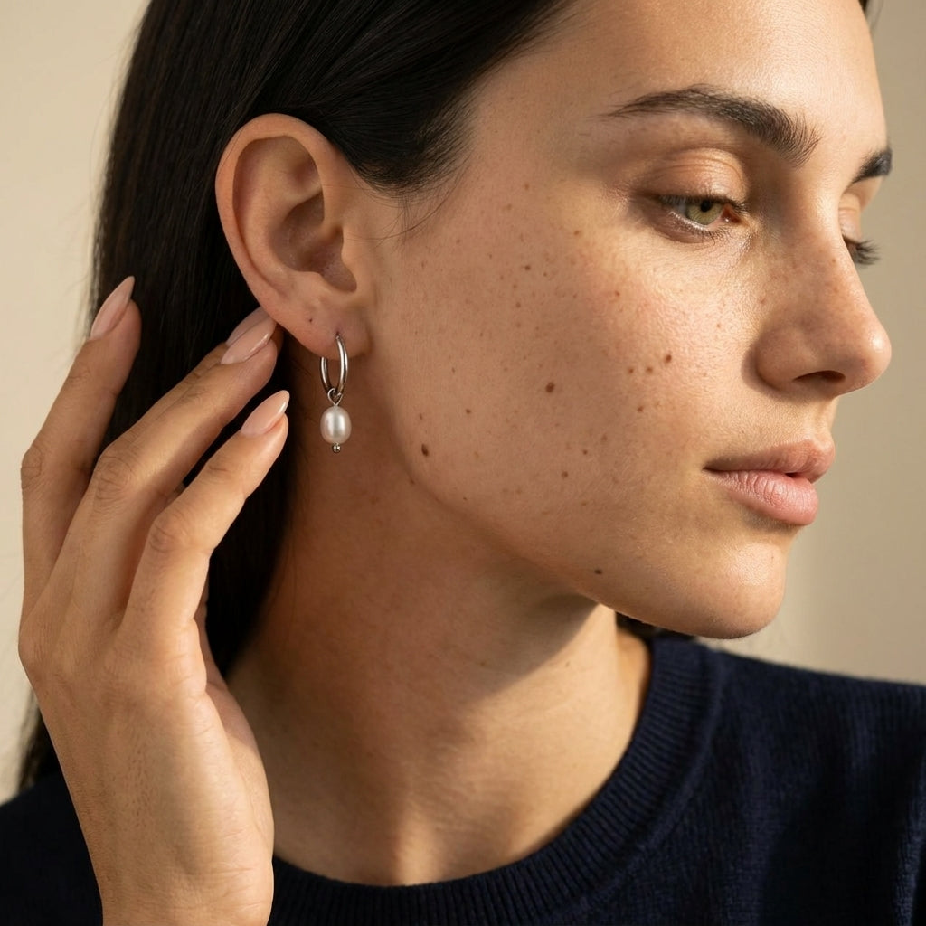 Women's Faux Pearl Drop Huggie Hoop Earrings