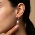 Women's Faux Pearl Drop Huggie Hoop Earrings