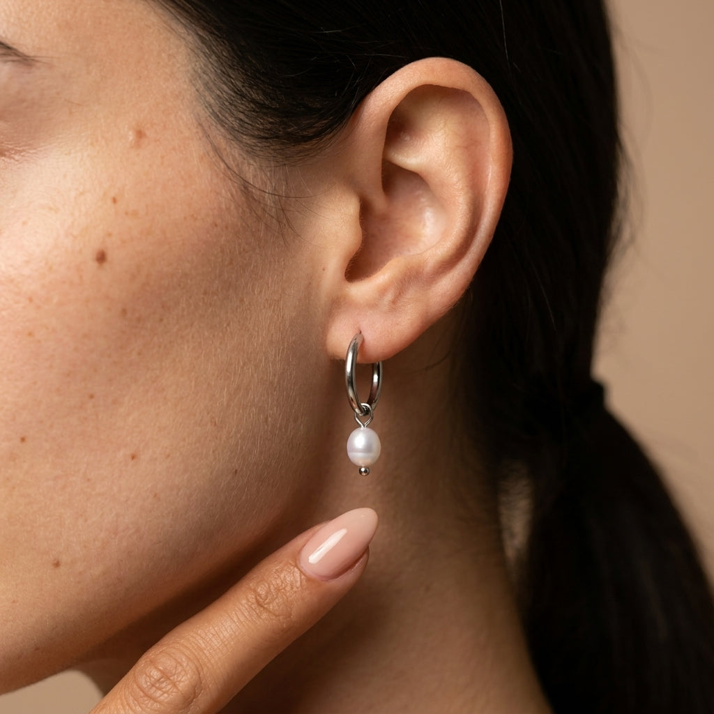 Women's Faux Pearl Drop Huggie Hoop Earrings