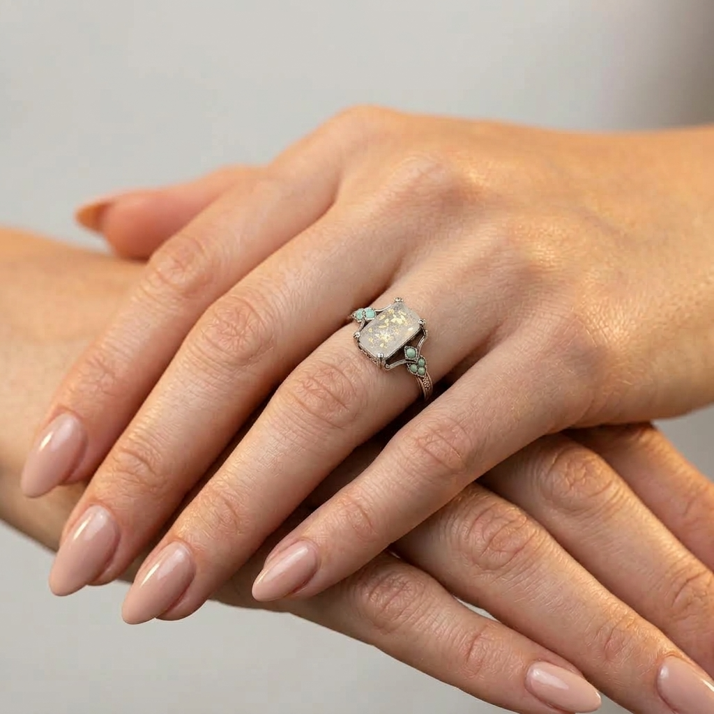 Women's Feather Natural Stone Ring