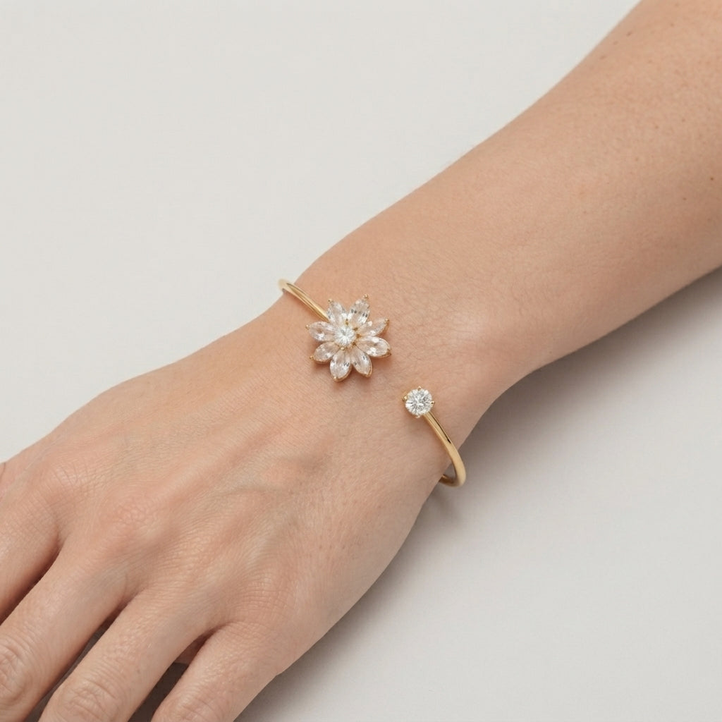 Women's Floral Crystal Open Cuff Bangle