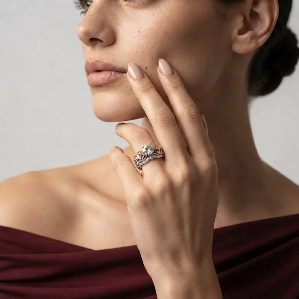 Women's Floral Crystal Ring Set
