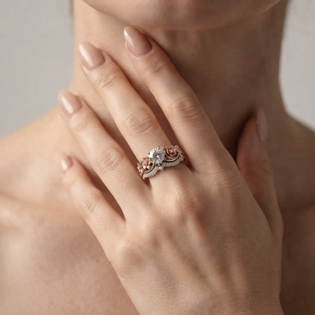 Women's Floral Crystal Ring Set