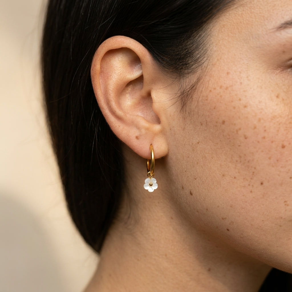 Women's Flower Charm Hoop Earrings
