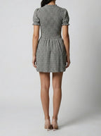 Women's Gingham Mini Dress with Puff Sleeve and Mock Neck