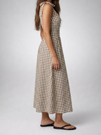 Women's Gingham Round Neck Sleeveless A-Line Midi Dress
