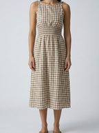 Women's Gingham Round Neck Sleeveless Maxi Dress
