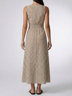 Women's Gingham Round Neck Sleeveless Maxi Dress