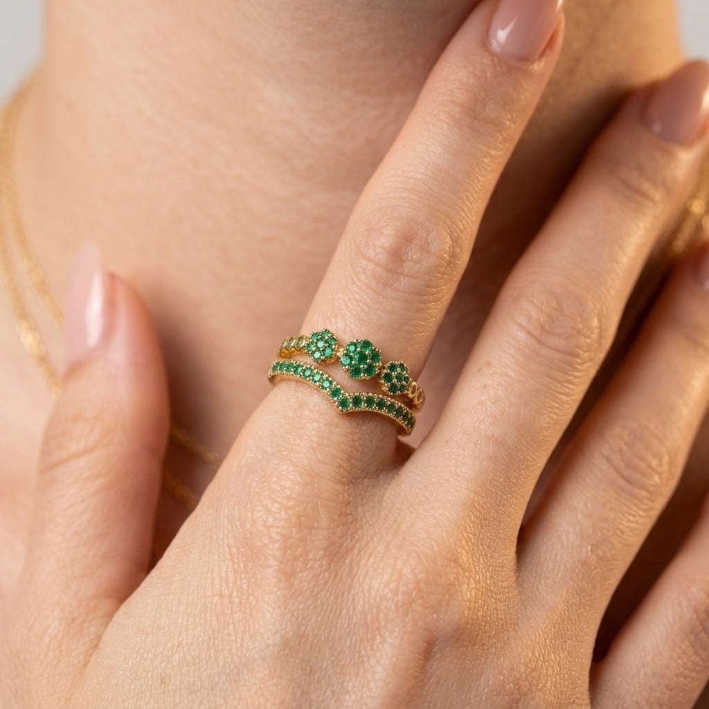 Women's Green Stone Cluster Ring