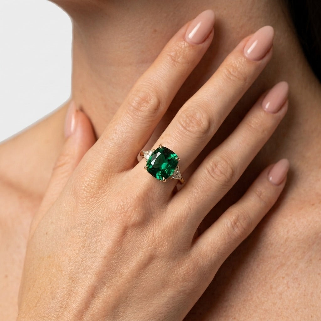Women's Green Stone Three Stone Ring