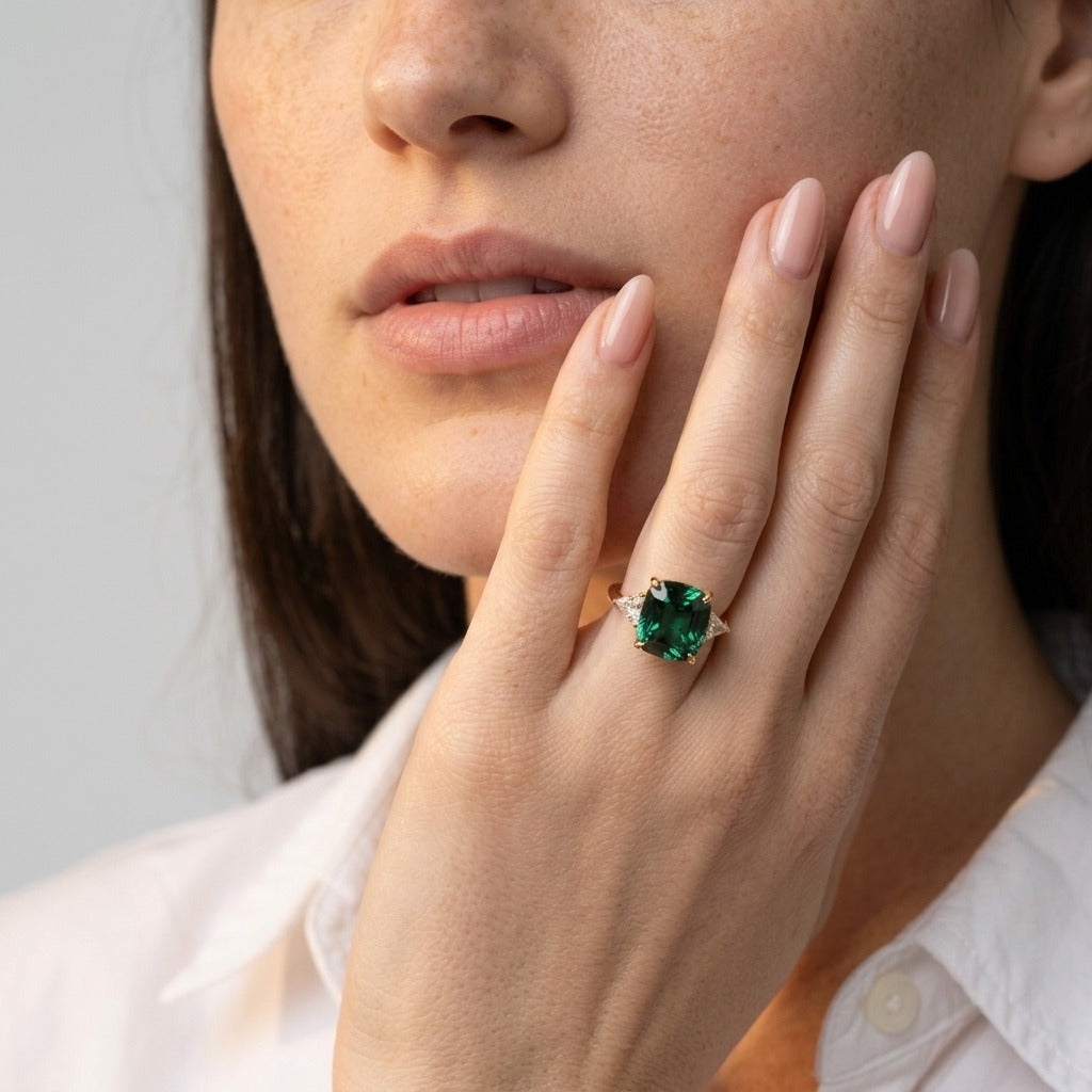 Women's Green Stone Three Stone Ring