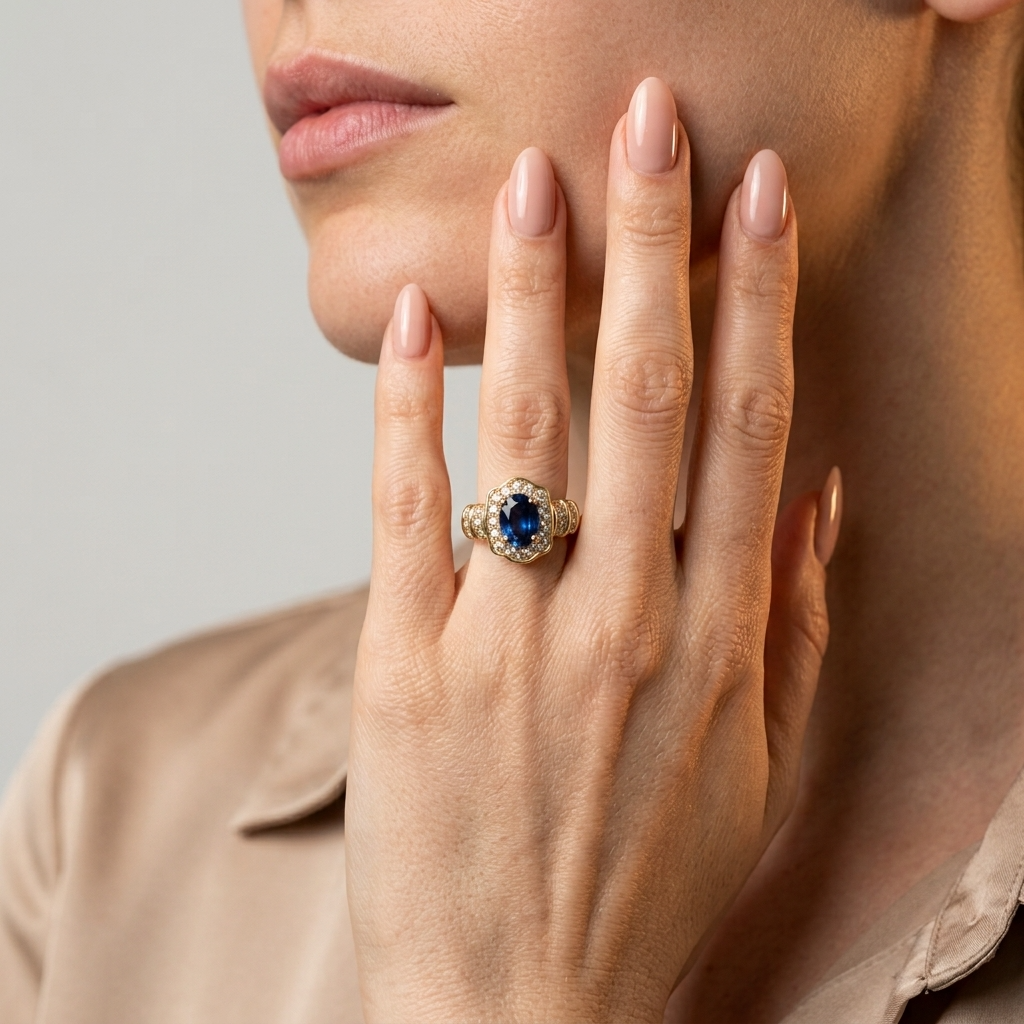 Women's Halo Blue Stone Ring