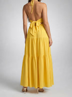 Women's Halter Tiered Sleeveless Wedding Guest Maxi Dress with V-Neck