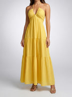 Women's Halter Tiered Sleeveless Wedding Guest Maxi Dress with V-Neck