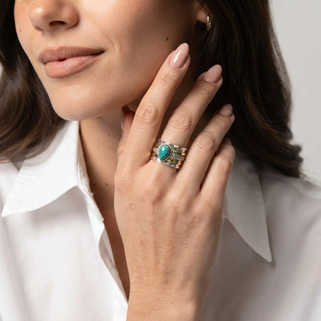 Women's Hammered Natural Stone Ring